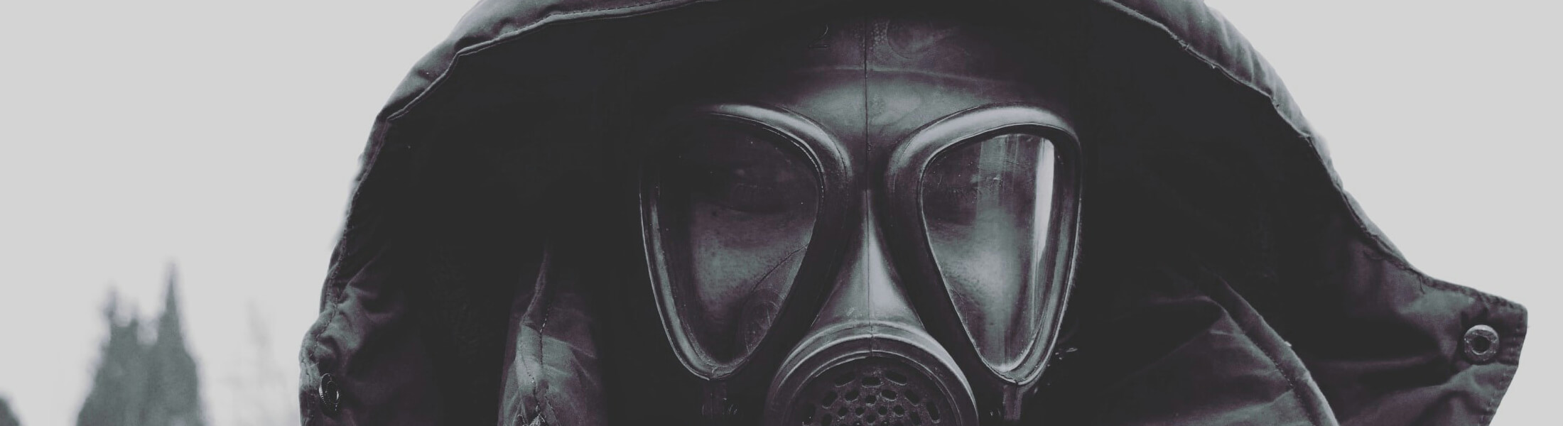 gas mask brown fields