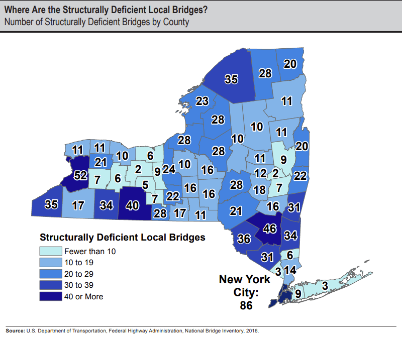 structurally deficient bridges in NY map